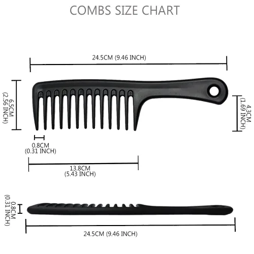 Miniatura 2 de Juego de 3 peines de dientes anchos, cepillo desenredante para cabello rizado, húmedo y grueso, desenredante de ducha con agarre cuidado para Negro