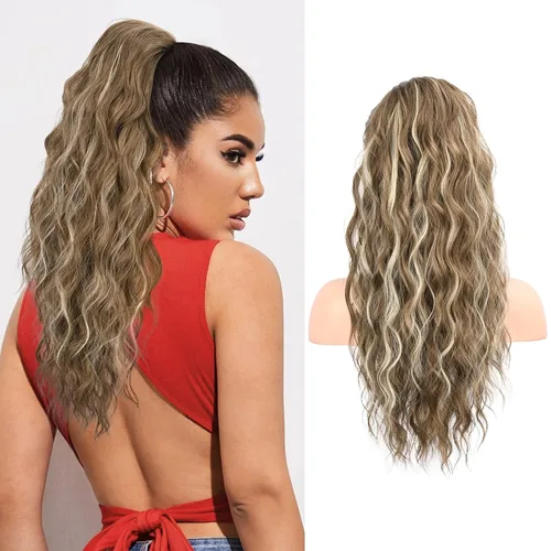Miniatura 42 de FLUFYMOOZ Extensión de Cola de Caballo, Extensiones de Cabello de Cola de Caballo con Cordón de 26 Pulgadas para Mujeres, Postizo de Cabello