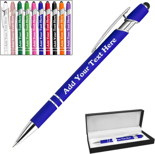 Miniatura 34 de Bolígrafos personalizados a granel grabados personalizados con punta de lápiz capacitivo, bolígrafos personalizados de tinta negra, regalos