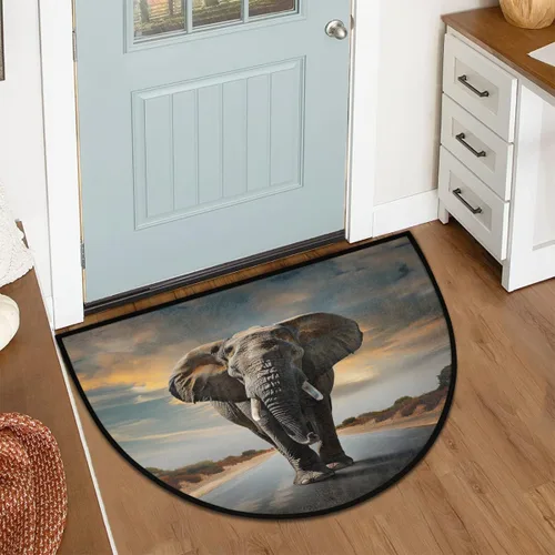 Miniatura 2 de Alfombras semicirculares semicirculares con diseño de elefante africano en carretera, tapete de bienvenida para entrada, tapete de bienvenida