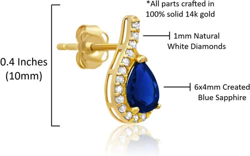 Miniatura 5 de 14k Yellow or White Gold Gemstone Pear Shape Drop Stud Earrings for Women with Teardrop Natural Diamonds and Push Backs 6mm x 4mm Birthstone by MAX