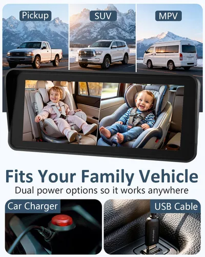 Miniatura 8 de Cámara de Coche para Niños de 2 Yakry para Asiento: Pantalla Ultrawide de 6.9 Pulgadas con Dos Cámaras Orientadas hacia Atrás - Cámara Trasera USB