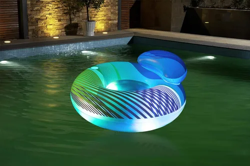 Miniatura 5 de Bestway H2OGO! Anillo de natación inflable brillante LED de 46 pies con respaldo, flotador inflable para piscina incluye soporte para tazas, luces
