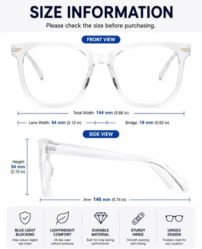 Miniatura 6 de PANNER Gafas cuadradas de gran tamaño con bloqueo de luz azul para mujeres y hombres, antirreflejos, reducen la fatiga ocular, gafas de computadora