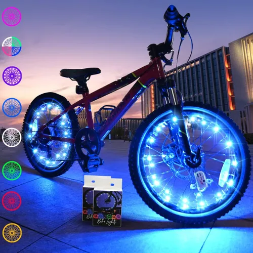 Miniatura 10 de TINANA Paquete de 2 luces LED para rueda de bicicleta, luces ultrabrillantes impermeables para radios de bicicleta, decoración de ciclismo