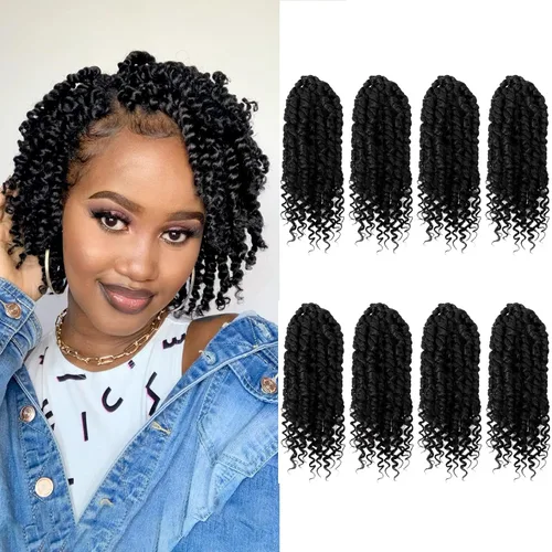 Miniatura 65 de Bileaf Cabello de Ganchillo Passion Twist Pre-retorcido de 10 Pulgadas, 8 Paquetes de Ganchillo Passion Twist, Cabello Corto Passion Twist