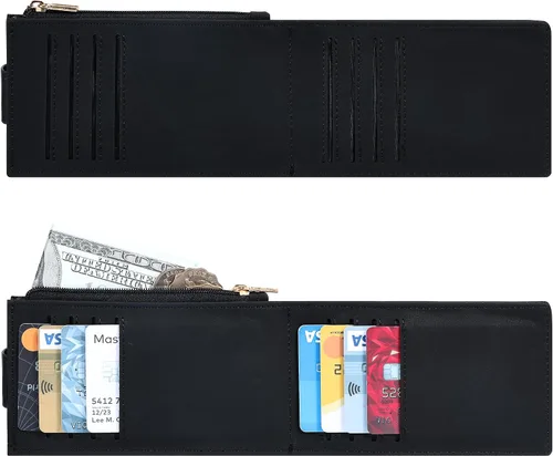 Miniatura 4 de Chelmon Cartera de mujer delgada con bloqueo RFID, billetera plegable con varios compartimientos para tarjetas con bolsillo con cremallera, Negro