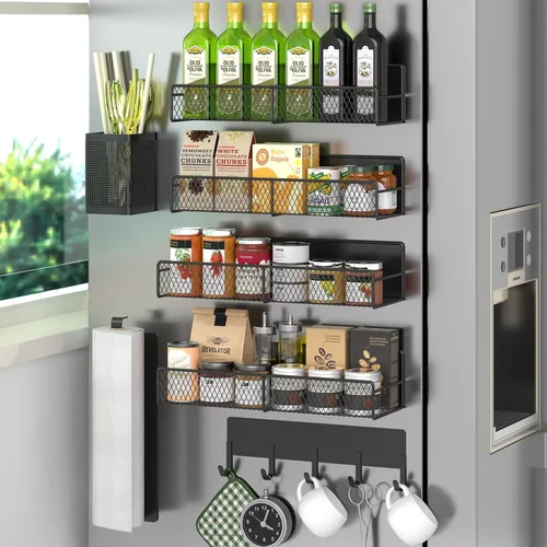 Miniatura 13 de Estante magnético para especias para refrigerador, paquete de 7 estantes magnéticos fuertes 100% de metal, organizador de especias con soporte