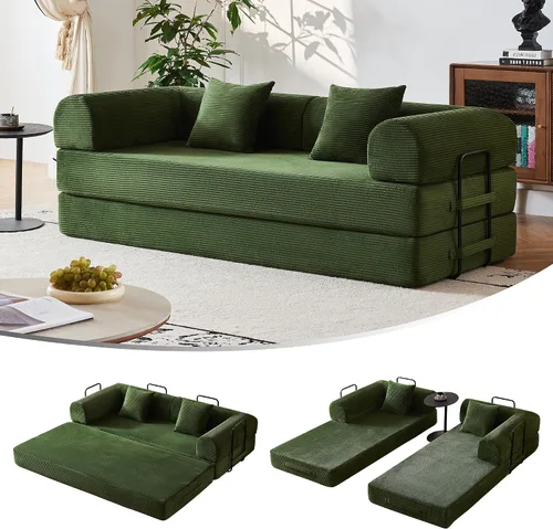 Miniatura 9 de Sofá cama convertible de pana de 79 pulgadas, sofá cama de asiento profundo, sofá cama con cama extraíble, sofá modular para piso de apartamento