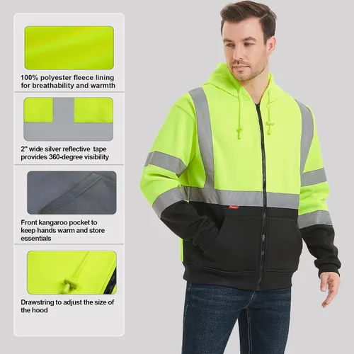 Miniatura 2 de ProtectX Hi Vis - Sudadera con capucha para hombres y mujeres, de alta visibilidad, reflectante, con bolsillos, para construcción, trabajo, clase 3