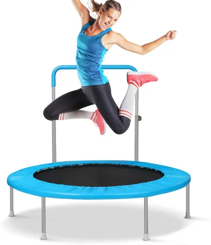 Miniatura 9 de Lyromix - Trampolín rebotador de 40 pulgadas / 48 pulgadas para adultos con barra ajustable, mini trampolín de fitness para adultos y niños, pequeño