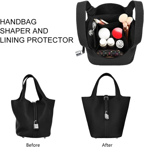Miniatura 3 de LEXSION Organizador de bolsos sedosos para bolsas de Picotin 1822, organizador de bolso, inserto de lujo con cremallera, bolso de mano, moldeadores