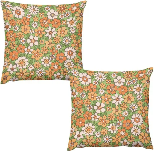 Miniatura 51 de Juego de 2 fundas de almohada florales retro de los años 70, Groovy Funky Hippie Flor Naranja Estética Boho Fundas de Almohada de 16 x 16 pulgadas