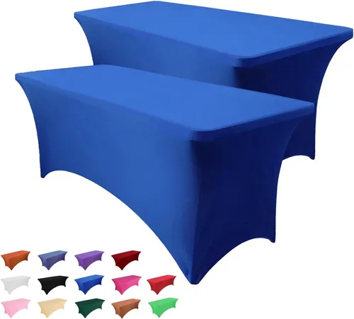 Miniatura 17 de Paquete de 2 manteles rectangulares de 4 pies para manteles rectangulares color gris azulado, elásticos, manteles de elastano para eventos