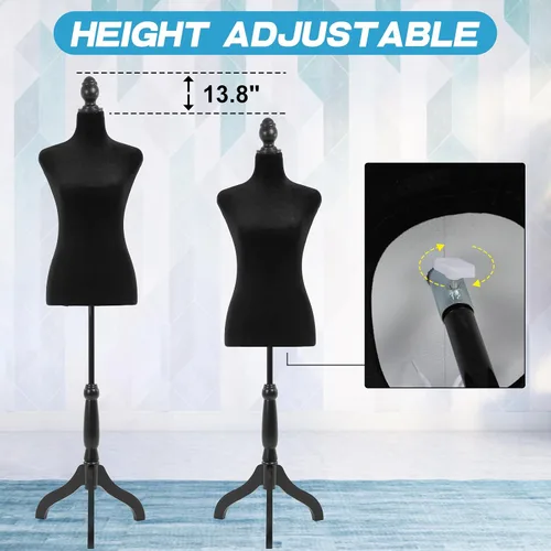 Miniatura 2 de BLKMTY Maniquí femenino con forma de torso, maniquí de costura, altura del cuerpo, ajustable, modelo de vestido con base de trípode, para costura
