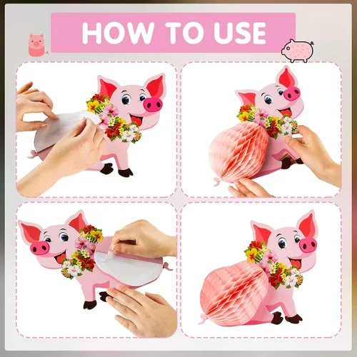 Miniatura 3 de Zonon 4 piezas de decoración de fiesta de cerdo Luau, centros de mesa de tejidos, cerdo rosa, animales de granja, decoraciones para cumpleaños