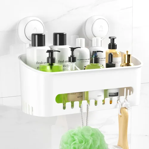 Miniatura 10 de LUXEAR Organizador de ducha con ventosa extraíble sin perforación, estante de ducha de baño, potente cesta organizadora de ducha, resistente al agua