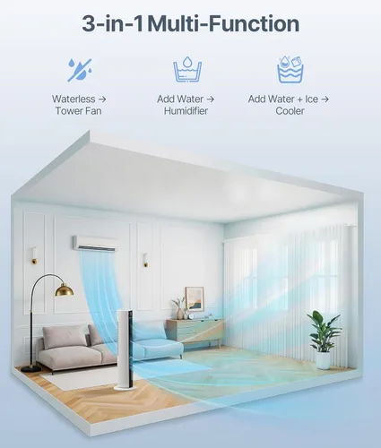 Miniatura 10 de Enfriador de pantano de aire evaporativo: ventiladores de enfriamiento de 38 pulgadas que soplan aire frío para dormitorio, ventilador de torre