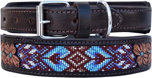 Miniatura 3 de Collar de cuero para perro, tamaño grande, estilo occidental, resistente, manual, ajustable, con cuentas y acolchado, suave para cachorros y perros