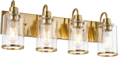 Miniatura 16 de Beionxii BX-VL01BG-3CG - Lámpara de tocador de baño, 3 lámparas doradas claras con pantalla de cristal transparente, accesorios de iluminación