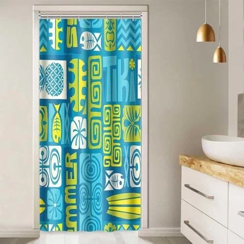 Miniatura 2 de Hawaii - Cortina de ducha exótica Tiki, 36 x 72 pulgadas, cortinas de ducha retro hawaianas étnicas de pez, piña, estilo tribal Tiki Juego