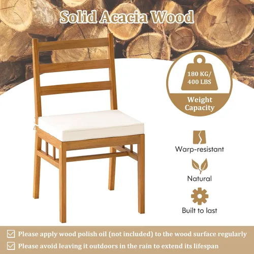 Miniatura 6 de Tangkula Juego de 4 sillas de patio de madera de acacia, sillas de comedor al aire libre con cojines de asiento acolchados, fundas lavables