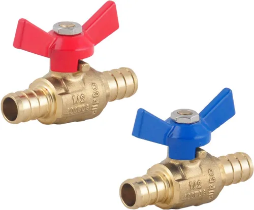 Miniatura 5 de LD - Válvula de bola de latón PEX de 1/2 pulgada, válvula de bola de cierre de latón PEX LF de 1/2 pulgada con palanca larga roja y azul, válvula