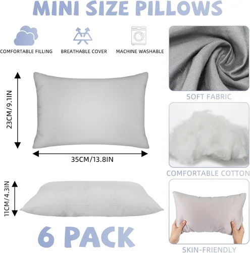 Miniatura 2 de Kigley Paquete de 6 mini almohadas pequeñas a granel de 14 x 9 pulgadas, almohada suave para siesta de viaje, para guardería, siesta de mascotas