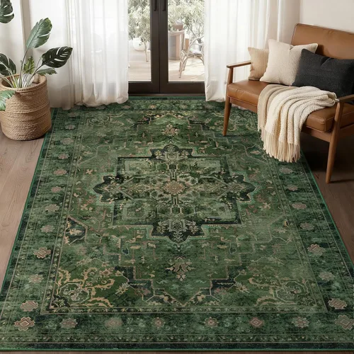 Miniatura 106 de Alfombra de pasillo profundo azul 2x8, alfombra de pasillo lavable antideslizante para entrada interior, alfombra de medallón vintage de 0.27