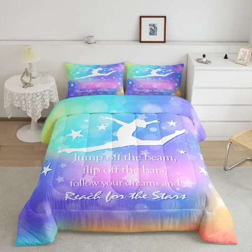 Miniatura 56 de Manfei - Juego de edredón para amantes de la gimnasia y la danza, tamaño individual, juego de ropa de cama romántica con diseño de cielo estrellado