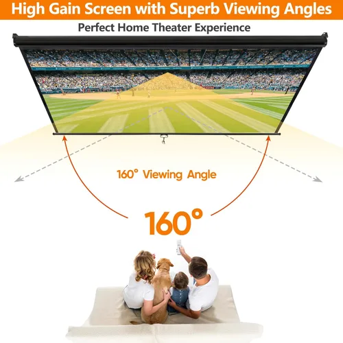 Miniatura 3 de SUPER DEAL Pantalla de proyección HD 4:3 de 72 pulgadas, proyector portátil antiarrugas, pantalla de película, manual desplegable para cine en casa