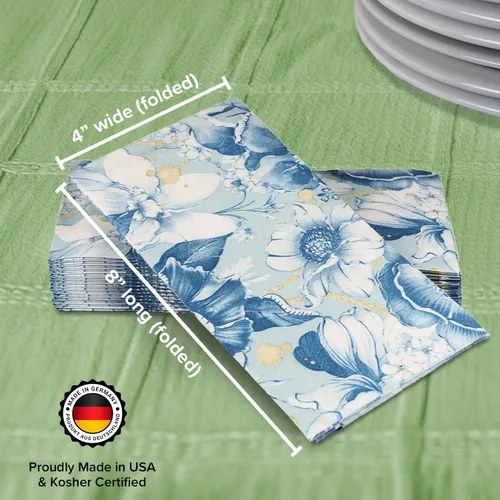 Miniatura 7 de SimuLinen Toallas de mano desechables de jardín azul con flores para baño, toallas para invitados de un solo uso con tacto de lino, papel de seda