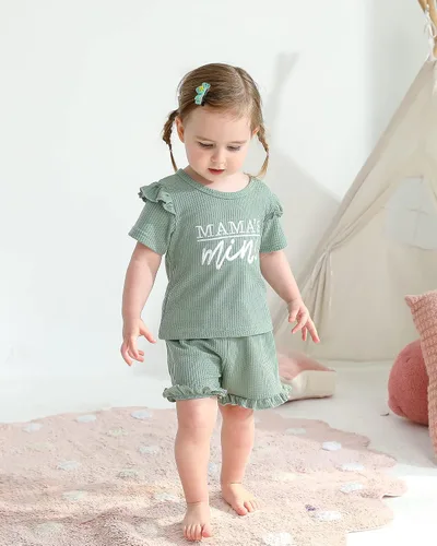 Miniatura 3 de Mioglrie Ropa para bebé niña con volantes y pantalones cortos, conjunto de ropa para niñas pequeñas