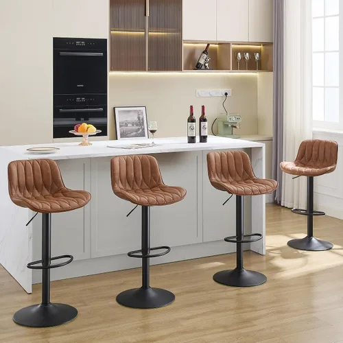 Miniatura 16 de FIRAVOE Juego de 3 taburetes de bar giratorios, taburetes de bar de altura de mostrador marrón con respaldo, taburete de bar ajustable de 25 a 33