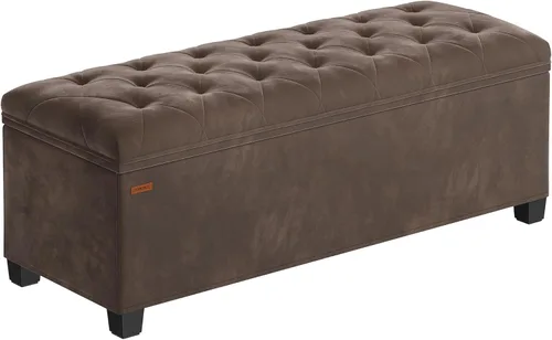 Miniatura 12 de SONGMICS Banco otomano de almacenamiento de terciopelo, reposapiés con patas, 15.7 x 43 x 15.7 pulgadas, banco de extremo de cama, baúl de Blanco