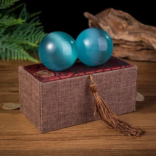 Miniatura 2 de Bolas de baoding de cuarzo con piedras preciosas artificiales de ojo de tigre para ejercicio de estrés chino (azul lago)