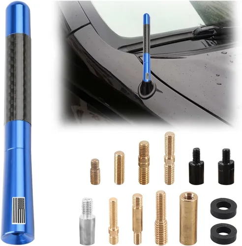 BESULEN Antena corta para automóvil, antena de radio de aluminio de fibra de carbono de 4.7 pulgadas con bandera estadounidense para recepción