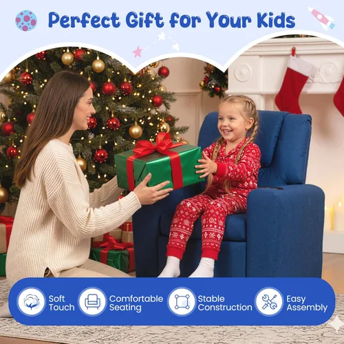 Miniatura 8 de LDAILY Silla reclinable para niños, de piel sintética, con soporte para tazas, respaldo ajustable y reposapiés, sofá ergonómico para niños y niñas a