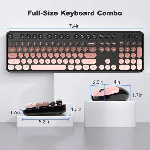 Miniatura 186 de KNOWSQT Combo de teclado y ratón inalámbrico, teclados lindos de tamaño completo estilo máquina de escribir 2.4G azul colorido - receptor USB Plug