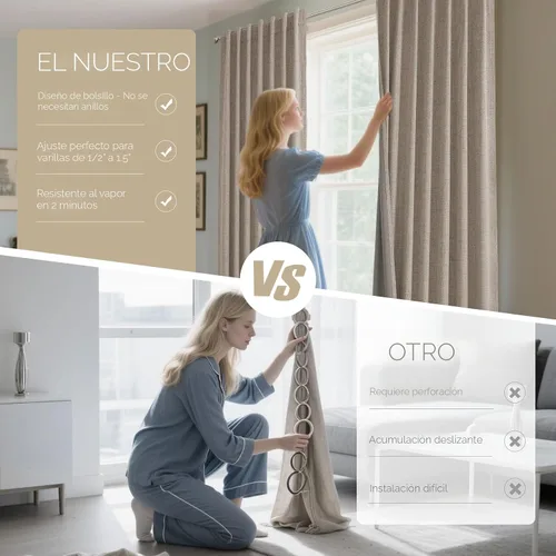 Miniatura 7 de Joydeco - Cortinas 100% opacas, 2 paneles de lino natural para oscurecer habitación, aislamiento térmico, trabillas traseras y bolsillo para barra