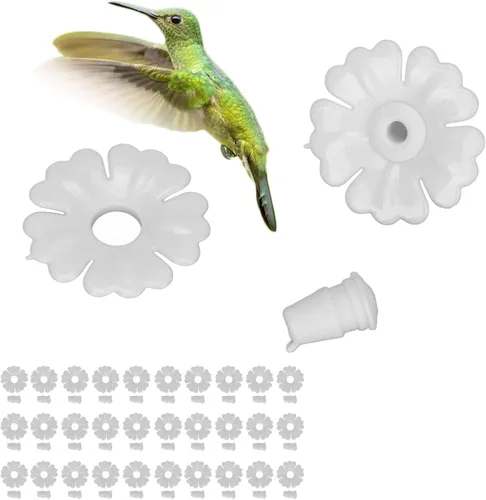 Miniatura 10 de Hyuduo 30 piezas de repuesto para comedero de colibríes, anillos de comedero de colibríes, puertos de alimentación de flores para comederos de Rojo