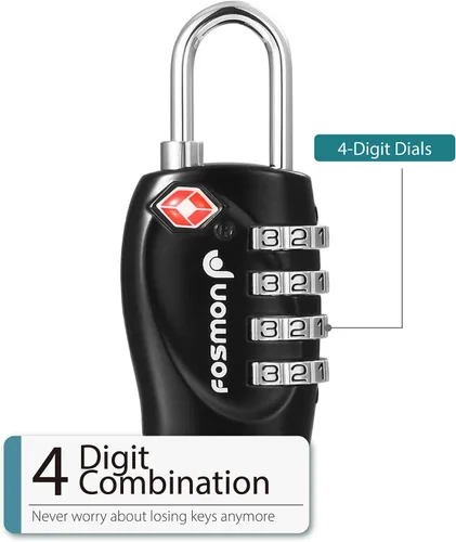 Miniatura 4 de Fosmon TSA Accepted Luggage Locks, 4 Pack, Resettable Multi-Use 4 Digit Combination Padlock, Zinc Alloy Shackle, Ideal for Travel Bag, Suitcase