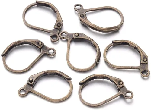 Adabele 20 ganchos hipoalergénicos para aretes, alambre de oreja con cierre de palanca de 0.591 in de largo, latón chapado en bronce antiguo para