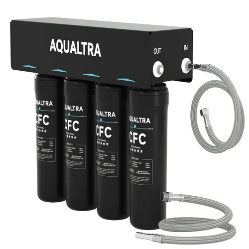 AQUALTRA USF-4B-10 Sistema de filtración de agua debajo del fregadero, comercial 65K Gal, filtro de 0.5 μm que reduce PFOA, PFOS, cloro, plomo,