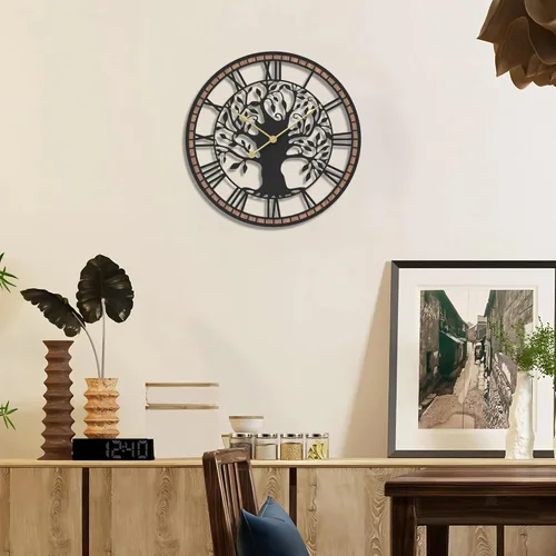 Miniatura 7 de Micasso Relojes de pared con pilas para árbol de la vida de granja de 15 pulgadas con marco de madera, reloj rústico de números romanos para sala