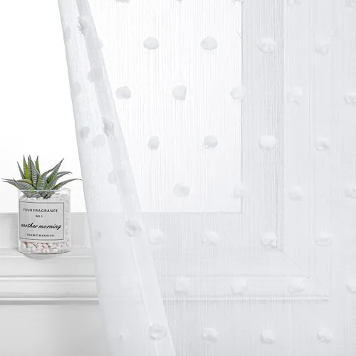Miniatura 13 de MYSKY HOME Cortinas transparentes con pompones y bolsillo para barra, cortinas traslúcidas de gasa para ventana, 52 pulgadas de ancho x 72 pulgadas