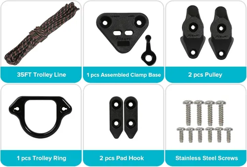Miniatura 6 de Kit de carro de anclaje para kayak, sistema de carro de anclaje para canoa de kayak Kit negro (estándar)