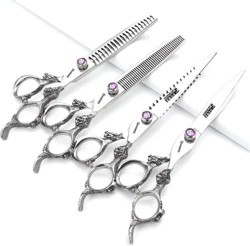 Miniatura 9 de Tijeras de 6/7/7.5/8/9 pulgadas de plata profesional peluquero corte de pelo y corte diluido afilado acero 440C (cizalla plana de 6 pulgadas)