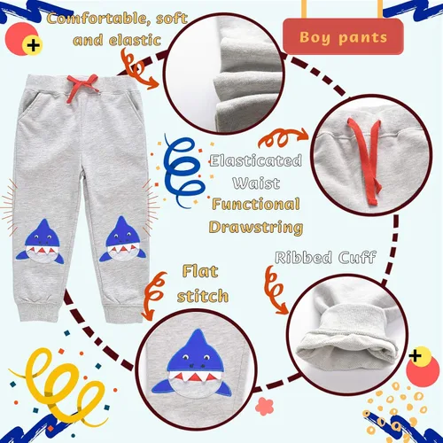 Miniatura 3 de HZXVic Pantalones deportivos para bebés y niños con cordón elástico en la cintura y pantalones deportivos de dinosaurio para niños