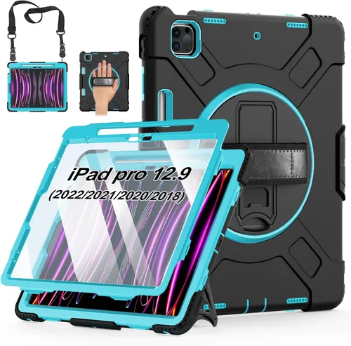 Miniatura 17 de Funda para iPad Pro de 12.9 2022/2021/2020/2018: Funda para iPad Pro 12.9 6ª/5ª/4ª/3ª generación con protector de pantalla, soporte para lápices